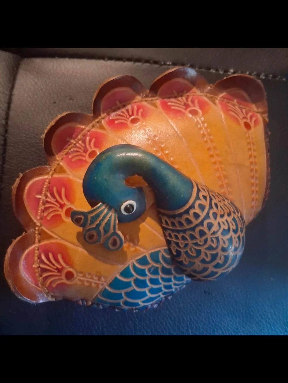 Handpainted Peacock Leather Coin Purse